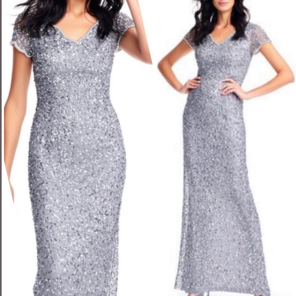 Adrianna Papell Dresses & Skirts - Adrianna Papell silver gray sequins 10P gown dress worn once